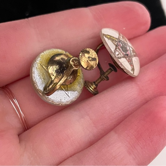 Vintage 50's / 60's Order of the Eastern Star Masonic Screw Back Button Earrings - Picture 3 of 8